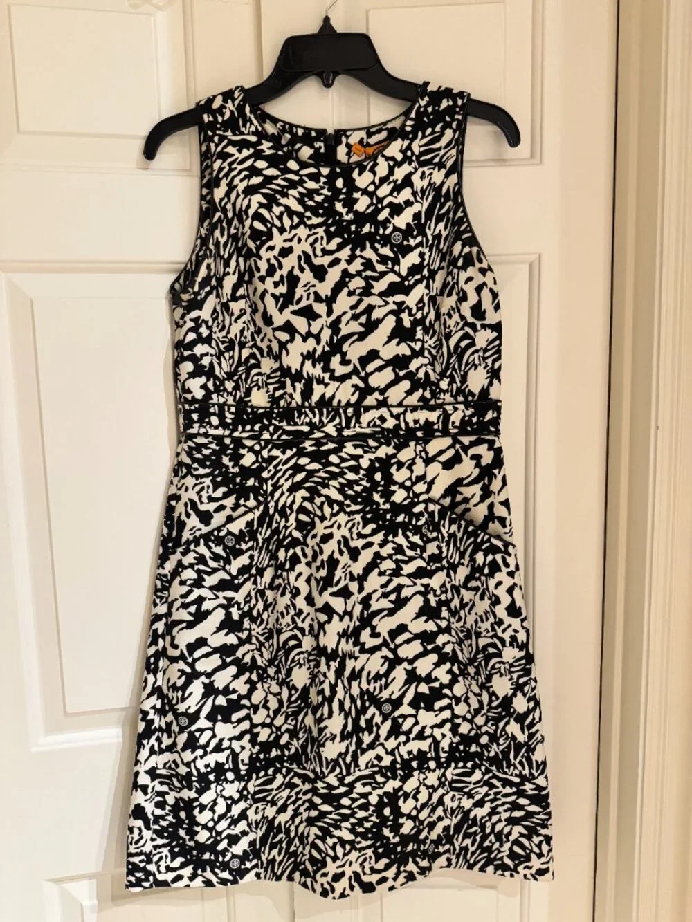 Tory Burch Black White Abstract Logo Print Sleeveless Dress Size 8